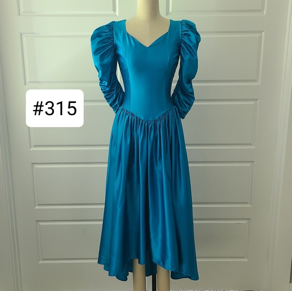 Teal Satin Vintage 80's Prom Dress - Picture 1 of 7